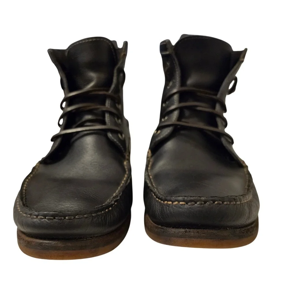 Vintage Hand Sewn Moccasin Boots Mens Black Leather‎ Made in Portugal Gum Soles